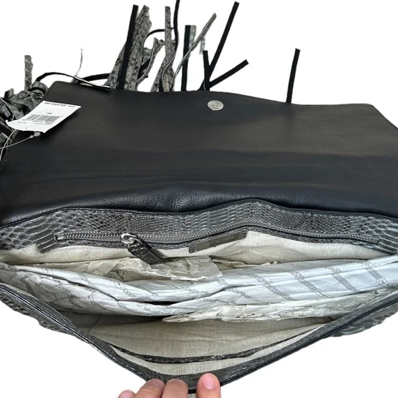 Michael Kors Collection Joni Gray Black Python Leather Fringe Fall Winter Clutch - Picture 15 of 16